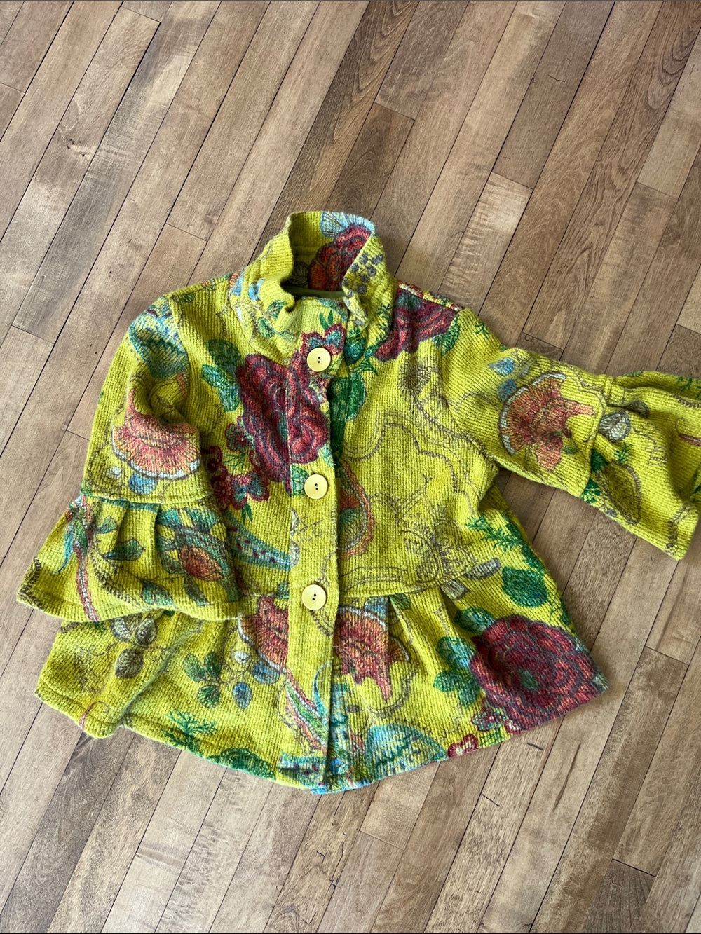 Yellow Floral Jacket with Ruffle Detail - Picture 3 of 10